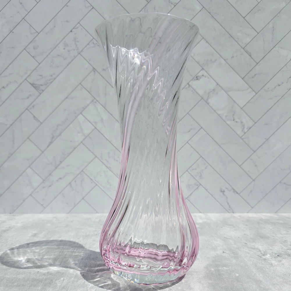 Caithness Glass Scotland Pink Swirl Art Glass Vase Fluted Hand Blown 9 Inch